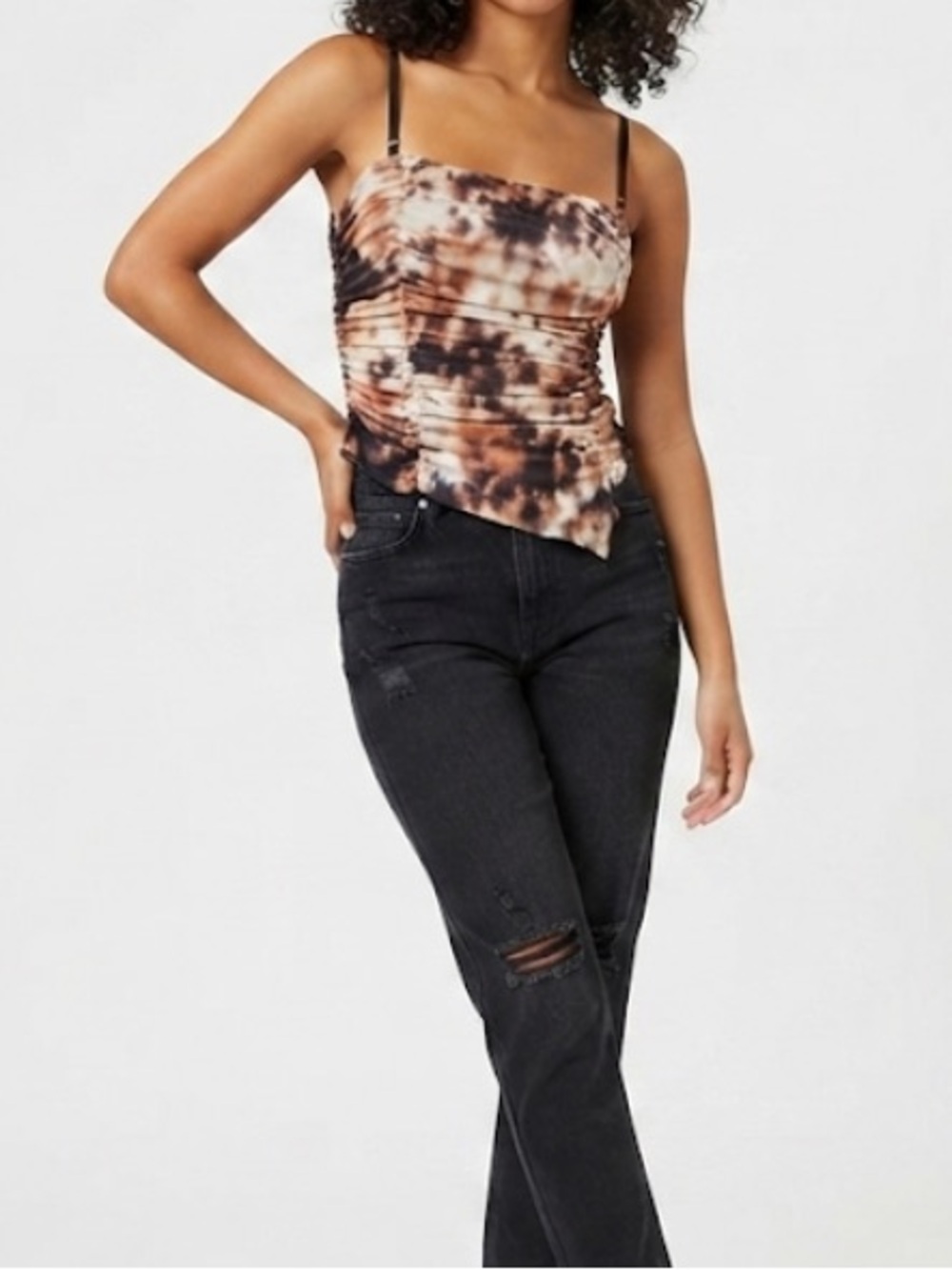 Princess Polly Brown & Black Tie-Dye Ruched Cami Tank Size 6 Small Womens